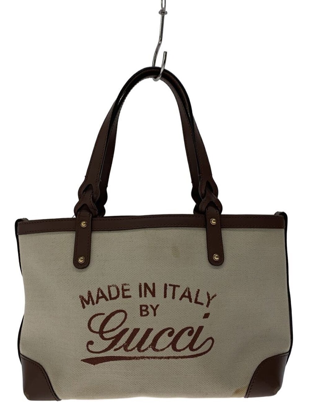 Gucci Logo Craft tote bag beige canvas brown leather
